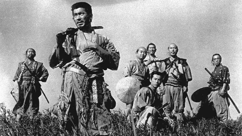 A screenshot from the film, Seven Samurai.